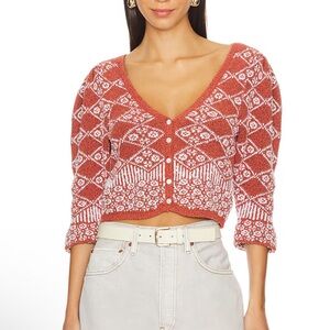 Free People Red and White Textured Sweater
